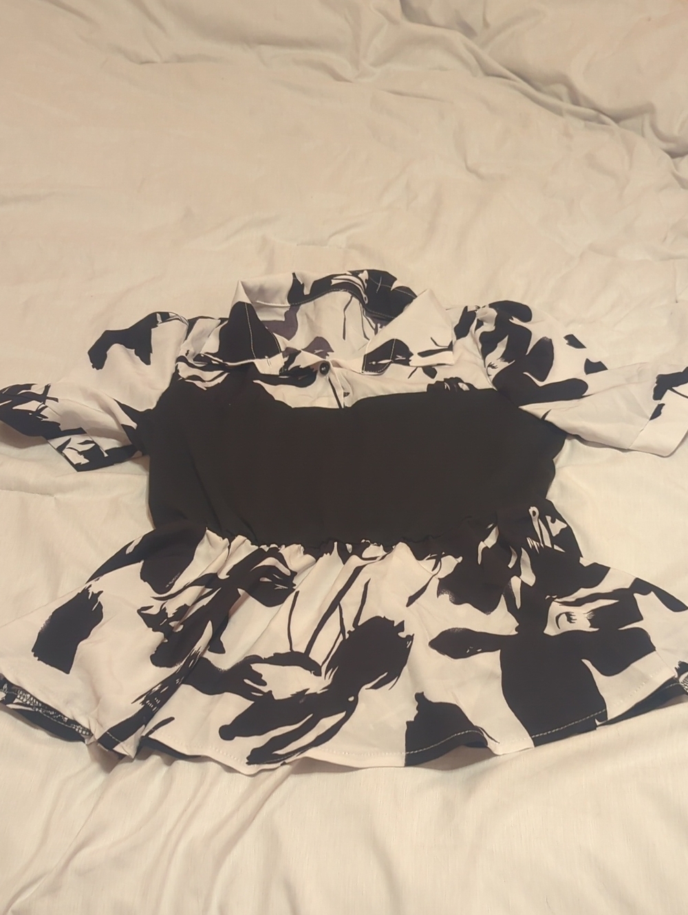Black & White Floral Peplum Top - Women's